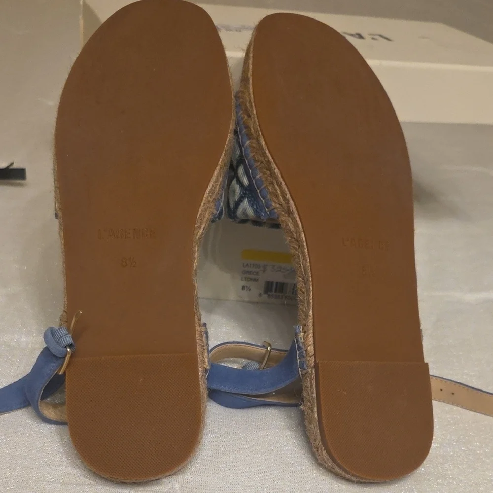 L'AGENCE Quilted Denim Blue Espadrille Ankle-Strap Sandal 8.5